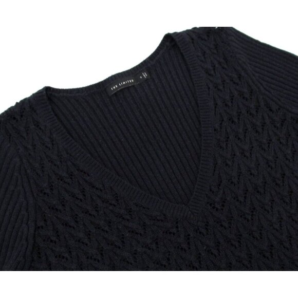 Vintage The Limited Sweater Womens Small Navy Blue Cable Knit V-Neck Wool Y2K - Picture 3 of 12